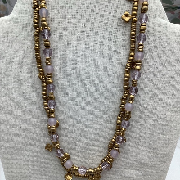 Etruscan meets Boho Gold and Pink Beaded Necklace - Picture 1 of 2